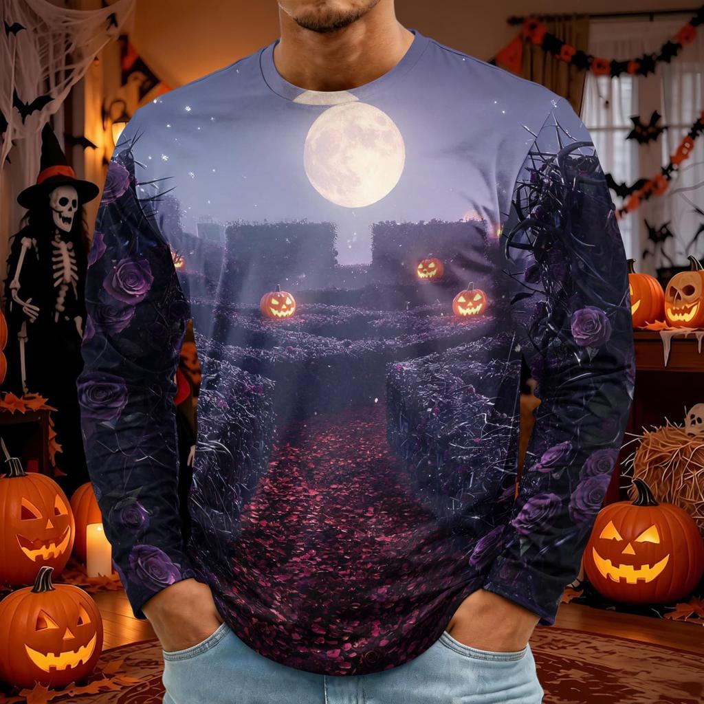 Men's Halloween Print Round Neck Long Sleeve T-Shirt