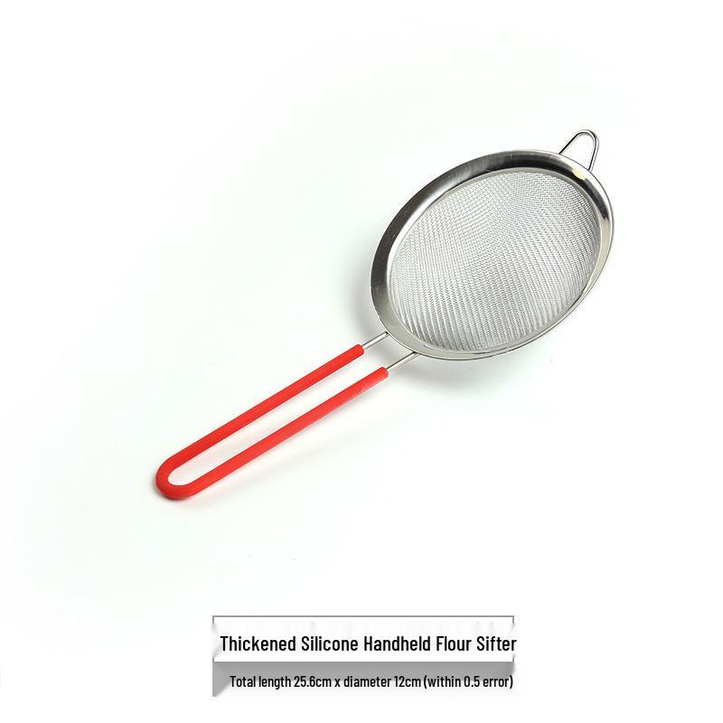 Silicone Handle Stainless Steel 30-Mesh Flour Sieve & Strainer Tool