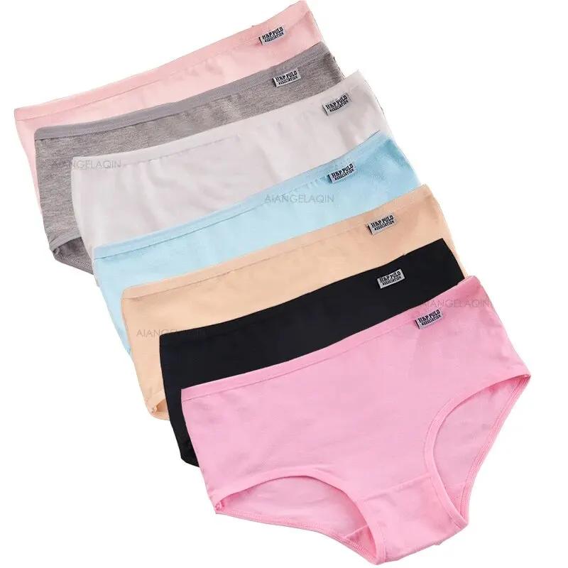 7Pcs Women's Breathable Soft Cotton Underwear plus Size Sexy Solid Color Briefs Comfortable Lingerie for Ladies