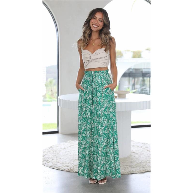 European And American Style Summer Ladies Casual Wide Leg Loose Printed Trousers Suitable For Daily Commuting And Beach Vacations