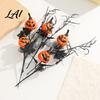 Spooky Halloween Home Decor Artificial Pumpkin Stems Black Branch with Maple Leaves Fake Vase Centerpiece Gothic Floral Arrangement for Vase Indoor