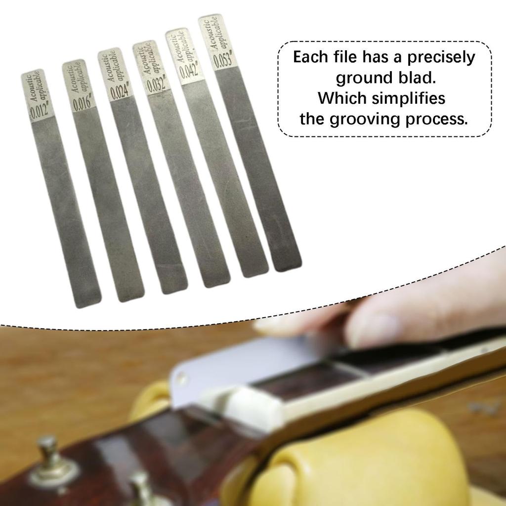 Freneci [6-Piece Set] Guitar Nut File Set, Nut Slot File Set, Stainless Steel, Ergonomic Handle, for Acoustic and Electric Guitars, Maintenance