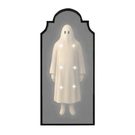 Halloween Ghost Mirror Spooky Hologram Ghost Skeleton Mirror with LED Light for Halloween Home Bedroom Decor