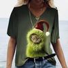 Women's Kawaii Cat Print 3D T Shirt Short Sleeve V Neck Tees Casual Holiday Top Female T Shirt