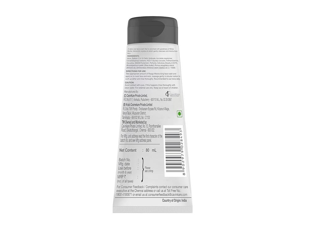 Raaga Professional Moisturizing Facewash 80ml Pack of 1 for Normal To Dry Skin with Shea Butter and Oils