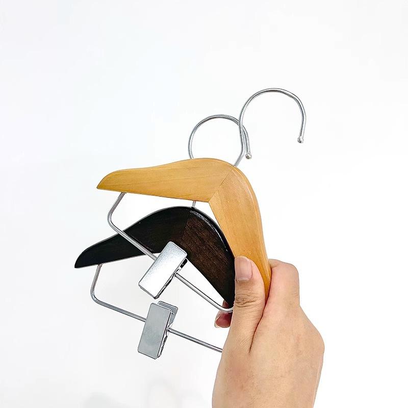 Wooden Children's Clothes Hangers with Pant Clips - Solid Wood Mini Display Rack