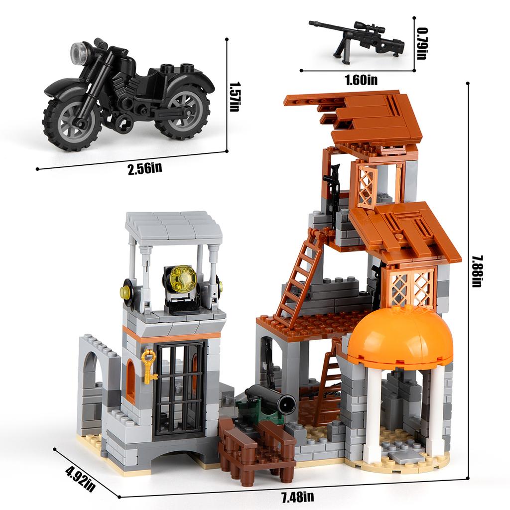 Non-Toxic New Military Base Fortification Building Blocks Set Military Accessories Ww2 Army Supplies Guns Buiding Models Toys For Kids