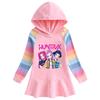 Girls' Ruffle Rainbow Cartoon Hoodie Dress - Spring/Autumn, Long Sleeve, Pleated Princess Style