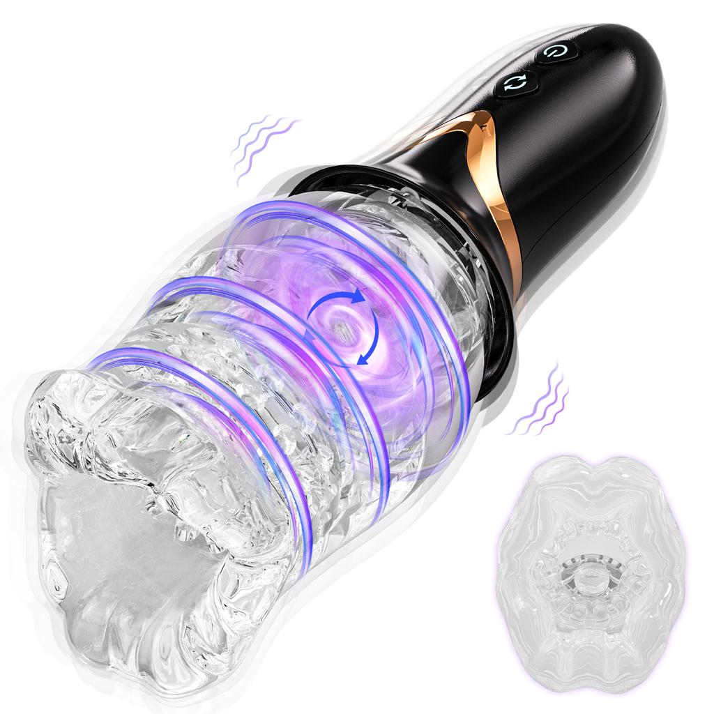 Automatic Vibrating Rotating Male Masturbator Cup with 8 Rotation & 10 Vibration Electric Pocket Pussy Blowjob Sex Toys for Men