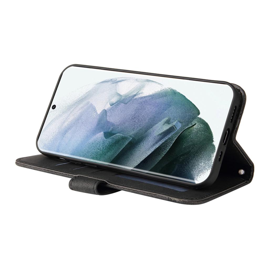 Mobile Phone Leather Case Dust Proof Scratch Resistant Magnetic Wallet Protective Case for Galaxy S22 Ultra Black
