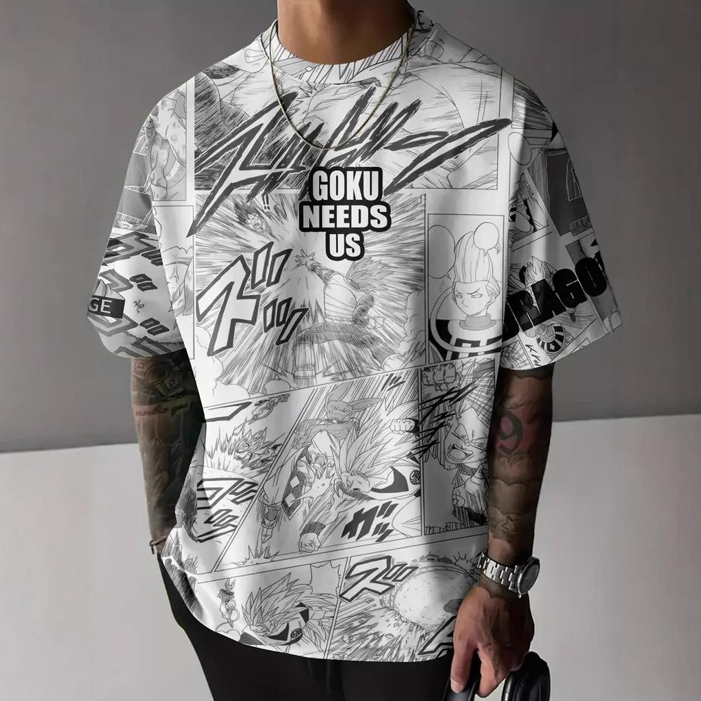 Summer Round Neck Anime Pattern 3D Print Top Fashionable Casual Short Sleeved Men's T-shirts