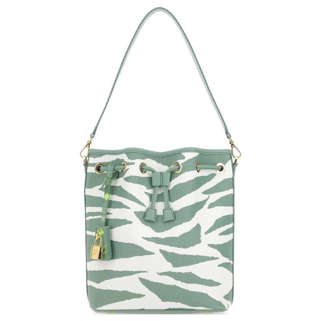 New MCM Canvas With Leather Drawstring Bag, Bucket Bag, Portable Crossbody Bag, Shoulder Bag Medium Women's Green MWDDSDU06JZ001