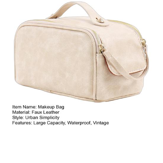 Faux Leather Travel Makeup Women Large Organizer Vintage Waterproof Capacity Cosmetic Bag for Toiletry Pouch