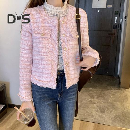 ז'קט נשים בסגנון סלבריטאי סוג קצר צווארון עגול שרוולים ארוכים קרדיגן עם חזה יחיד מעיל קרוע בגדי עליונים לסתיו חורף