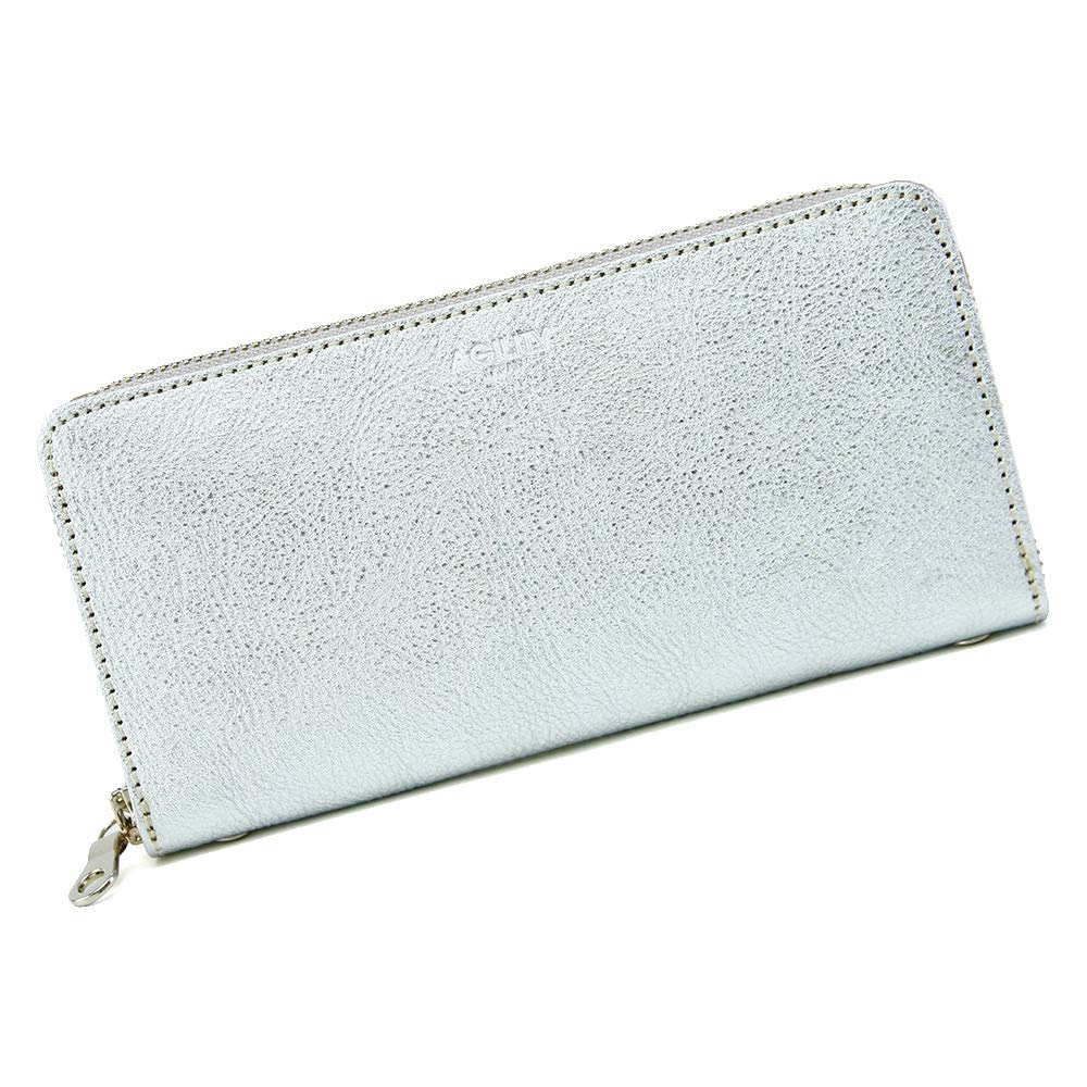 AGILITY affa "Grotto" Women's Long Wallet with Round Zipper, Genuine Leather, Gold and Silver Foil