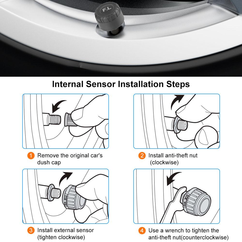 Car Tyre Pressure Monitor With 4 External Sensors T12 Car Tire Pressure Monitoring System 0-3.5Bar Solar USB TPMS