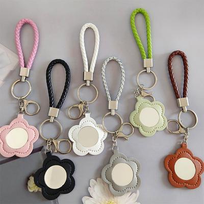 1PC Mini Mirror Fashion Leather Makeup Touch-up Keychain Pendant Floral Shape Cute Makeup Mirror Bag Charms Multicolor