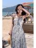Elegant French Style Floral Spaghetti Strap Long Dress - Summer Slimming Resort Wear