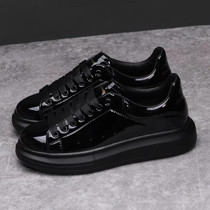 Brand Men's Shoes Black Glossy Casual Men Shoes White Fashion Couple Sneakers Man Shoes for Men