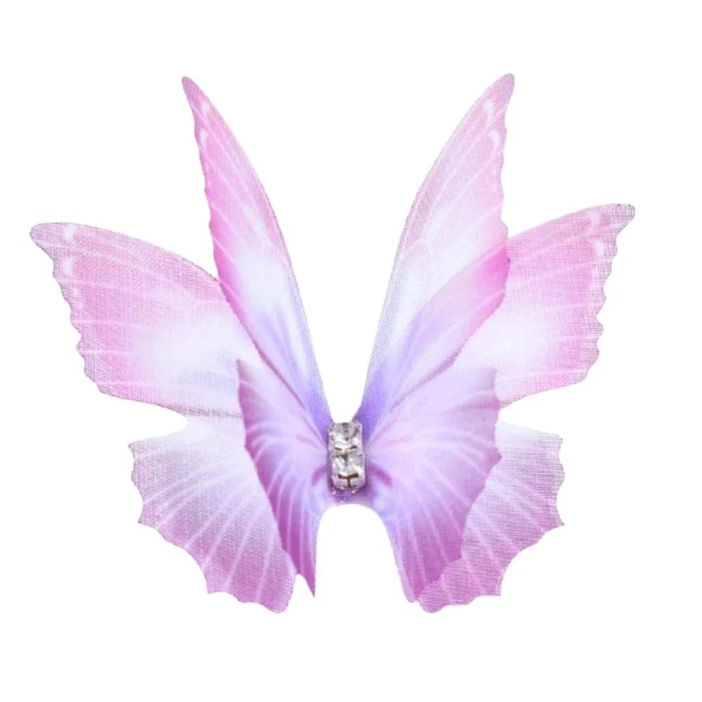 50pcs Gradient Color Organza Fabric Butterfly Appliques 3D Dreamy Simulation Mesh Butterfly Patch 5CM Double-layer