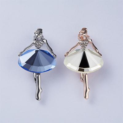 Temperament Ballet Dancer Girls Brooches For Women Big Rhinestone Dress Figure Cute Collar Pins Wedding Banquet Jewelry