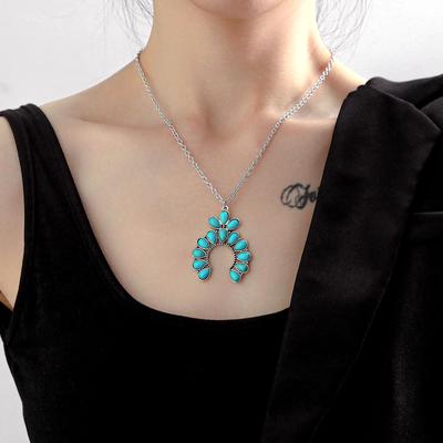 Turquoise Scalloped Earrings Necklace Women'S Fashion Retro Bohemian Versatile Jewelry