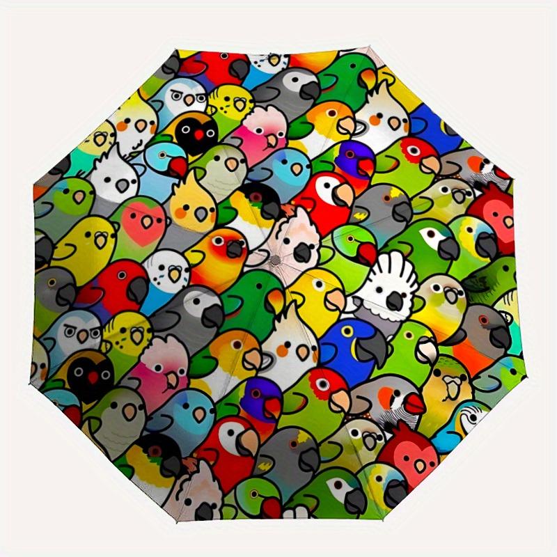 

1pc Parrot Illustration Automatic Opening/Closing Folding Umbrella with 53 Ribs, Plastic Handle, Windproof Portable Sunshade Umbrella y250726093