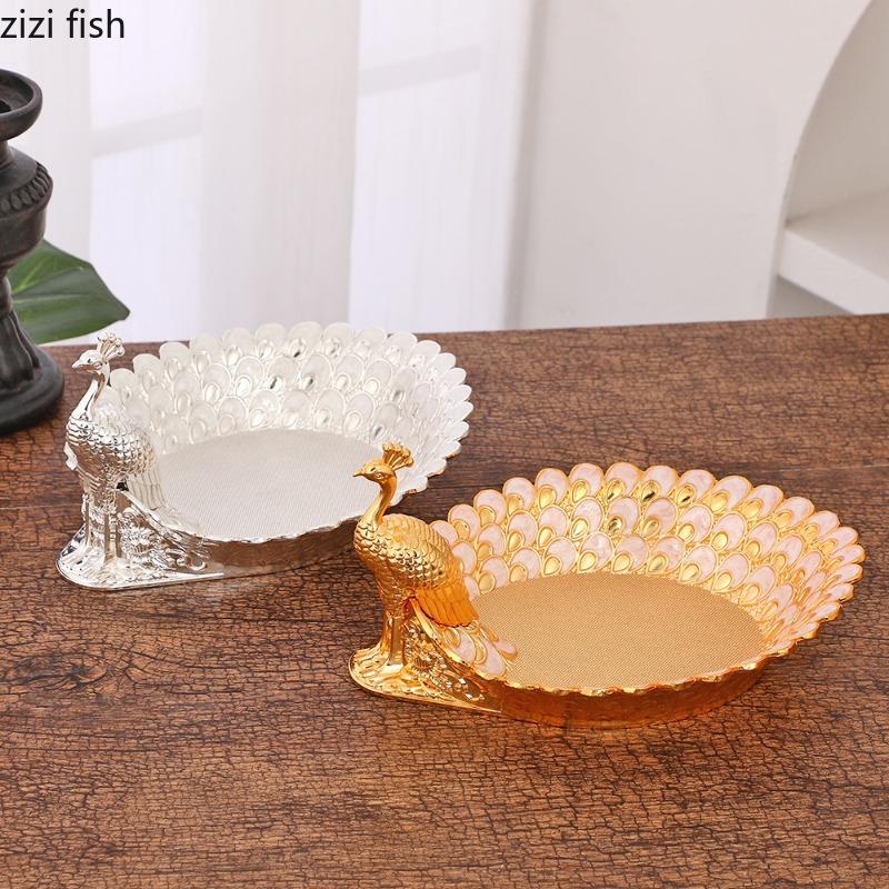 Peacock Snack Plate Metal Fruit Plate Snack Plates Fruit Bowl Storage Tray Decorative Plates Candy Bowl Dried Fruits Box Dish