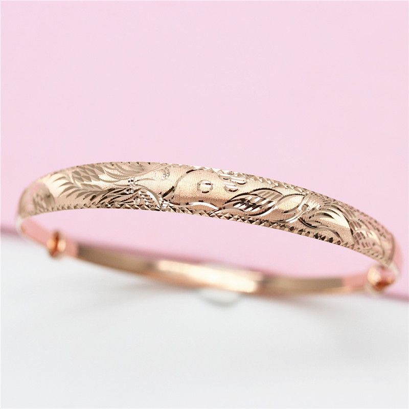 Позолоченный Чистый 585 Пурпурный Золотой Цветок Розы Дракон И Феникс Толкатель-Тягатель Цветное Золото Высококачественный Женский Браслет