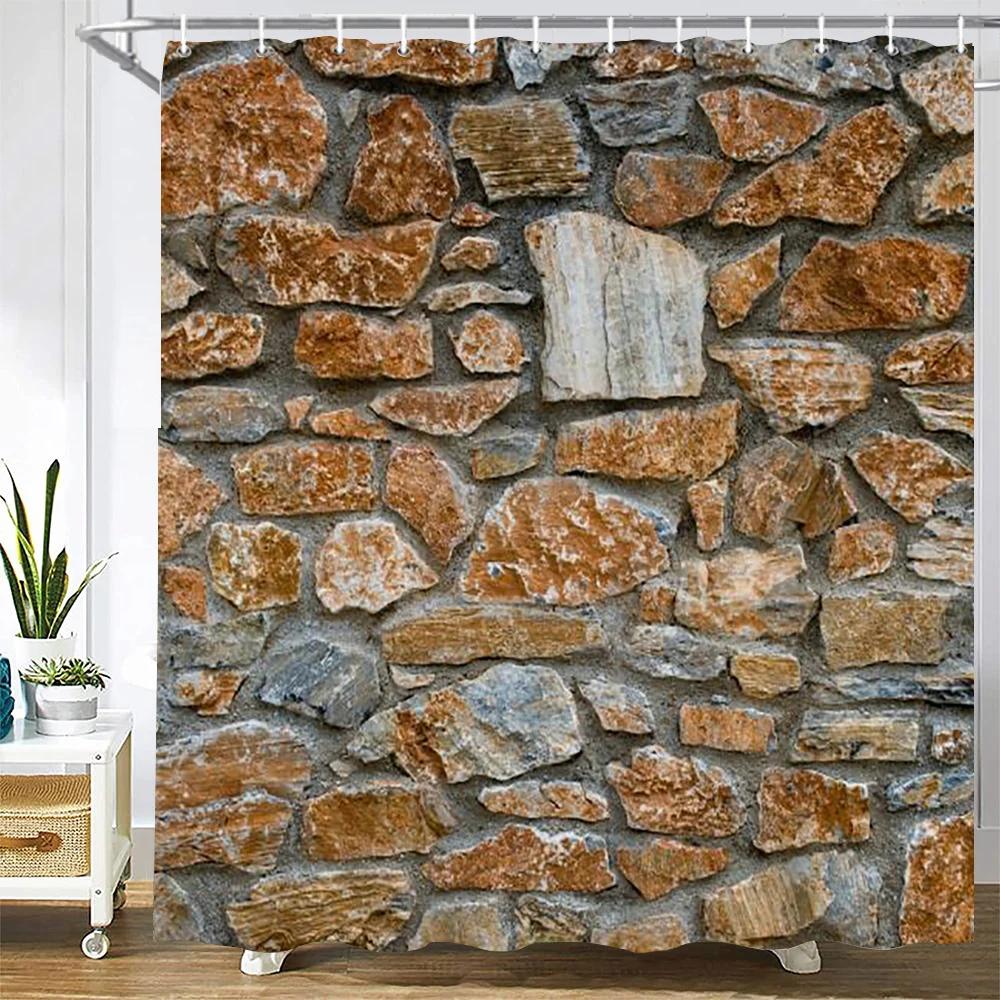 Stone Wall Painting Shower Curtain Bathroom Curtain Polyester Fabric Art Shower Curtains Restroom Decor Waterproof With Hooks