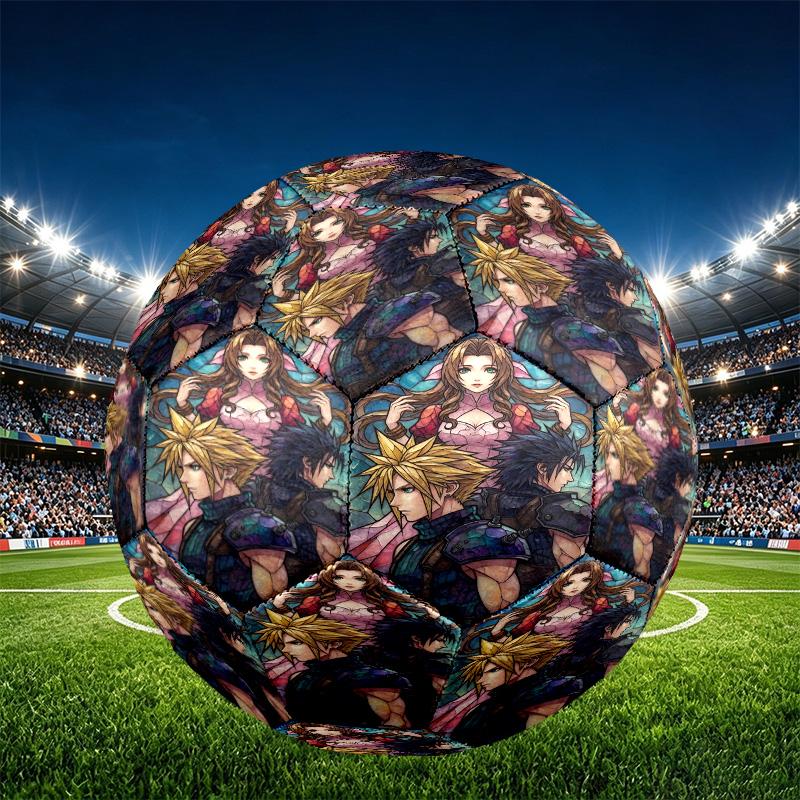 Final Fantasy Print Size 5 Soccer Ball, PU Wear Resistant Football for Match Training and Daily Practice, Birthday Gift for Soccer Fans