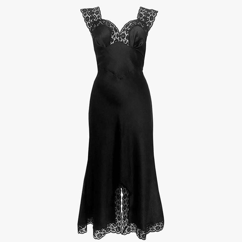 Lace Hollow Satin Long Dress Women Satin Sexy Off Shoulder Ruffle Slit Maxi Dresses Party Club Elegant Evening Dress