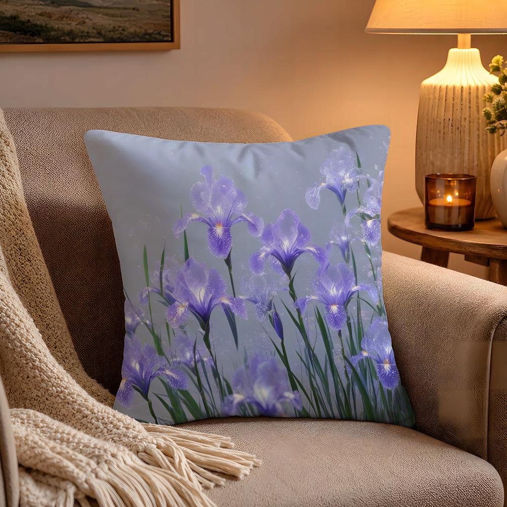fashion Iris Pillow Case Soft Plush Cushion Cover Double Print and Invisible Zipper for Sofa Home Car Use