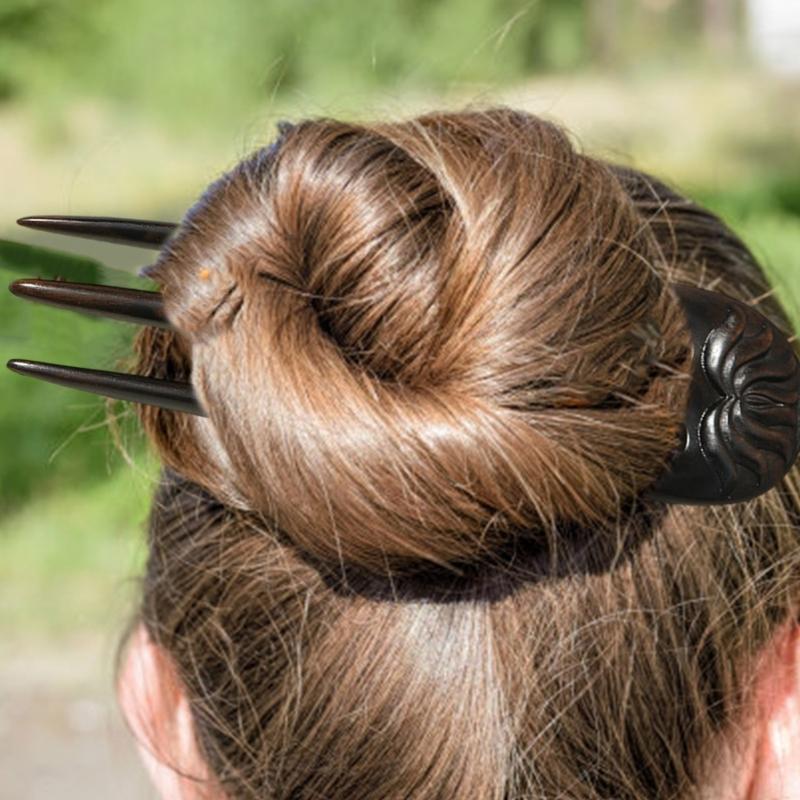 Vintage Carved Wood Hairpin Exquisite Wood Hair Stick with Handcrafted Details for Vintage Look Enthusiasts