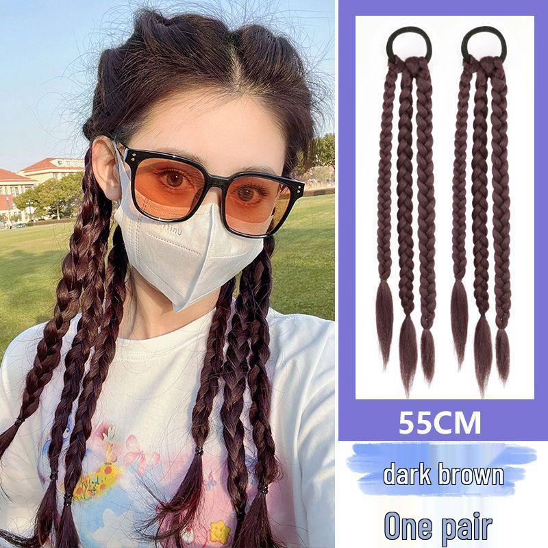 Women's Highlighted Bubble Boxer Braids Wig - Three-Strand Pigtails