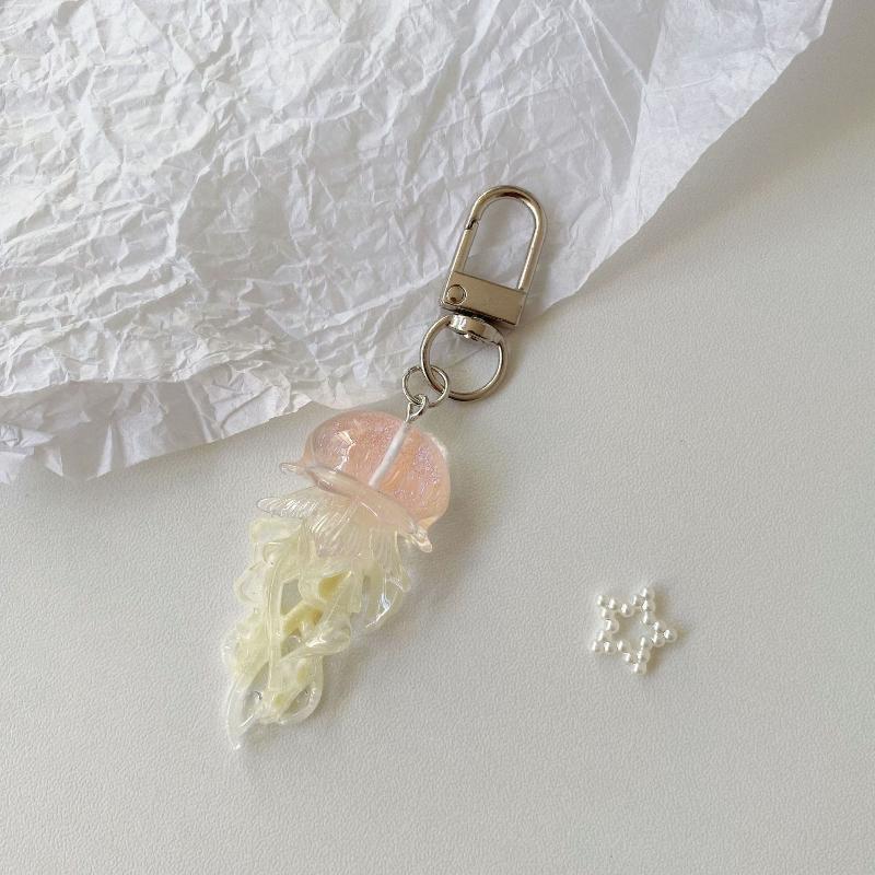 Creative Jelly Color Jellyfish Charm Keychain Y2K Beaded Pendant Phone Chain Car Hanging Decoration Bag Pendants Ornament Gifts