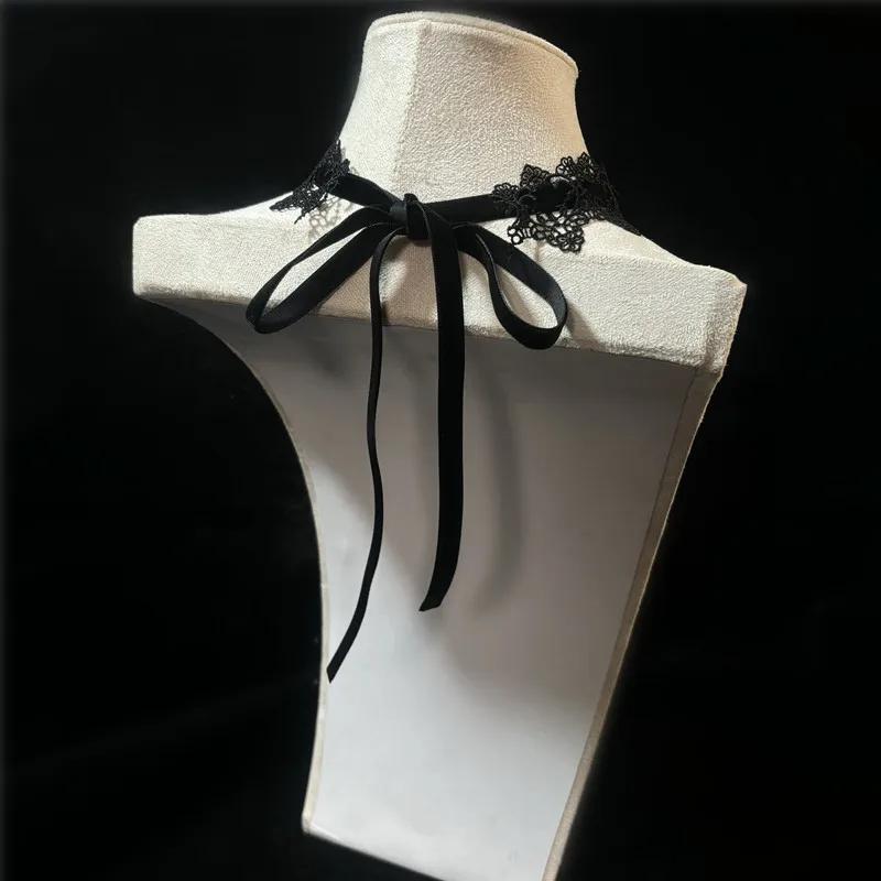 2025 New Sexy Lace Flower Necklace for Women Gothic Punk Velvet Collar Choker Black Waterdrop Pendent Necklace Strap Bow Jewelry