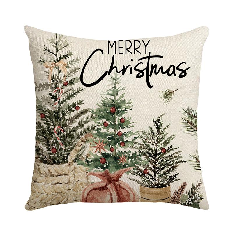 Christmas Pillow Cover Linen Printed Home Sofa Cushion Cover Car Headrest Office Pillowcase Christmas Party Decoration
