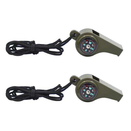 

2/4 шт. аварийных свистков для выживания с шнурком, громкий звук, компактные портативные аварийные свистки 3 в 1 с компасом и термометром 2pcs