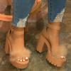 New Women Summer Collection Colorful Fluffy Coarse Heel Fashion Buckle High Heel Women's Square Heel Sandals