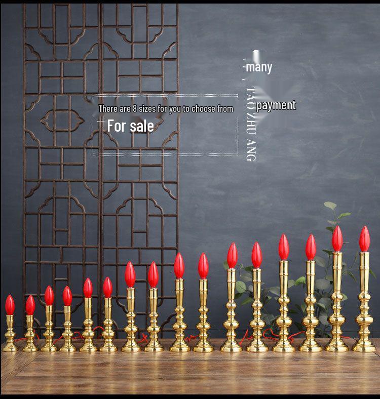 Pure Copper LED Candle Lamp for Offering: Everlasting Wealth God Incense Candlestick