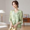 2026 New Chinese Style Spring/Summer Seven-Sleeve Chiffon Top for Middle-Aged and Elderly Women