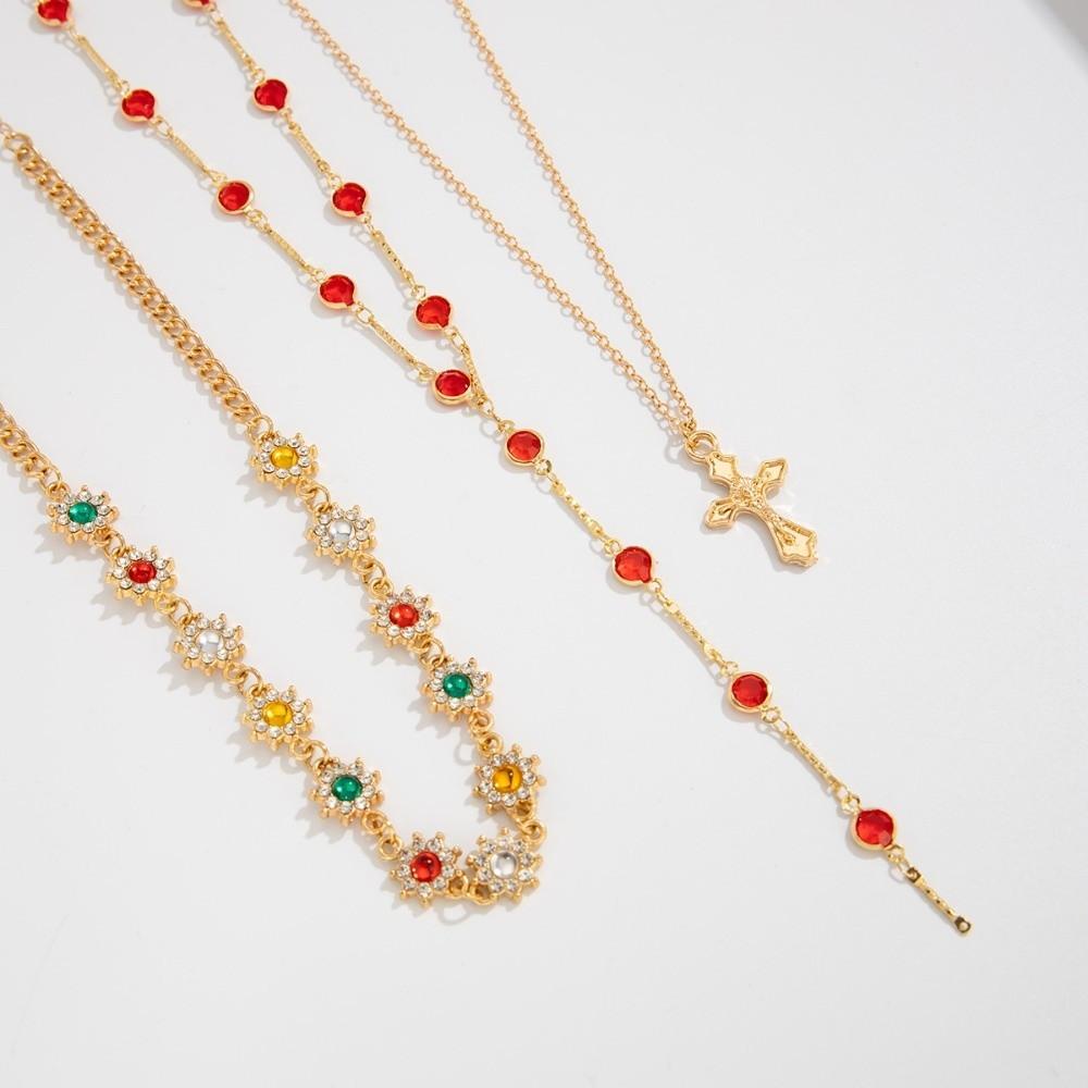 Rhinestone Metal Stacked Necklace Y2K Zinc Zinc Alloy Neck Pendant Beads Stacked Collarbone Chain  Women