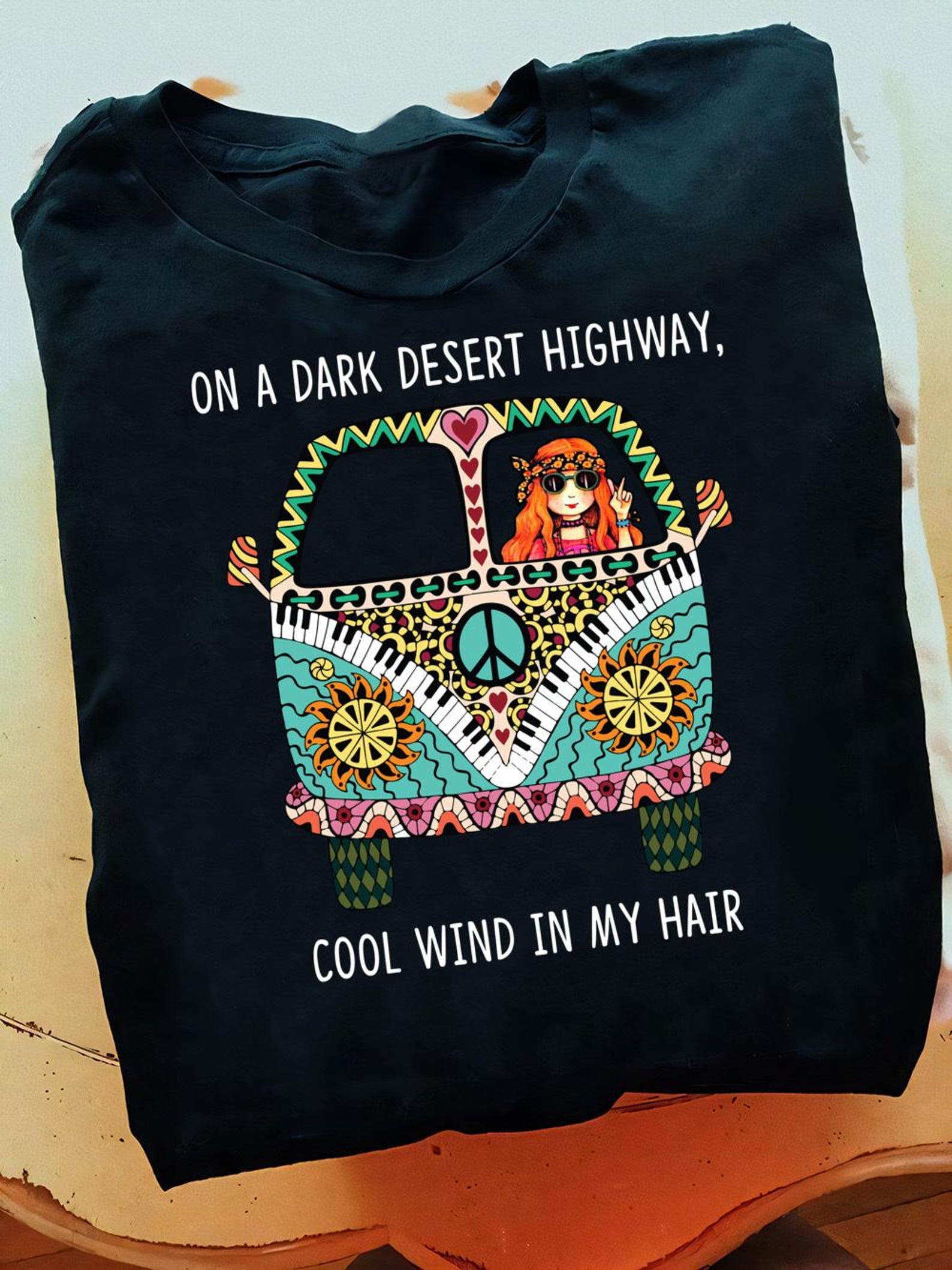 Hippie Soul V-Neck T-Shirt: Peace Van Graphic Tee S