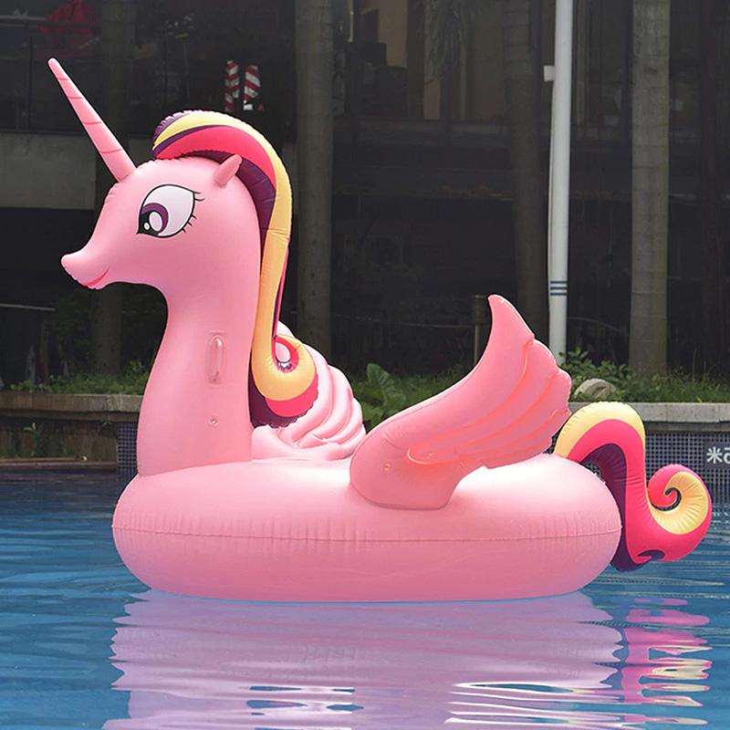 Unicórnio Inflável Gigante de 185cm Boia de Piscina Cavalgável Pégaso Anel de Natação Para Adultos Crianças Brinquedos de Festa Aquática Colchão de Ar