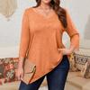 Women's Solid Color Plus Size Tops Hollow V Neck 3/4 Sleeve Shirt Elegant Casual Tops