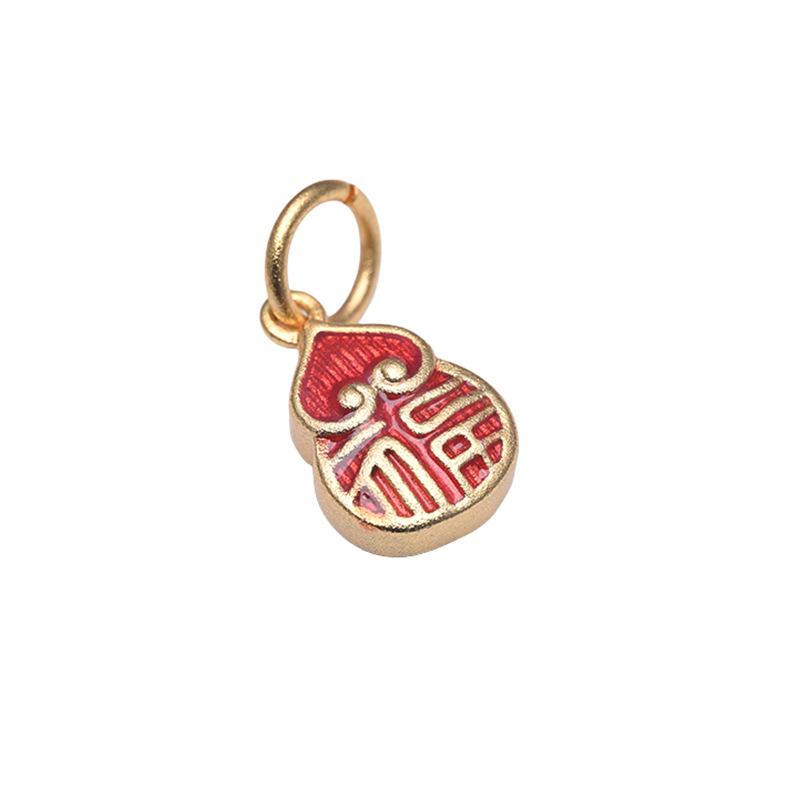 Copper-Plated 24k Gold Gourd Fulushou Fu Charm Pendant for DIY Jewelry