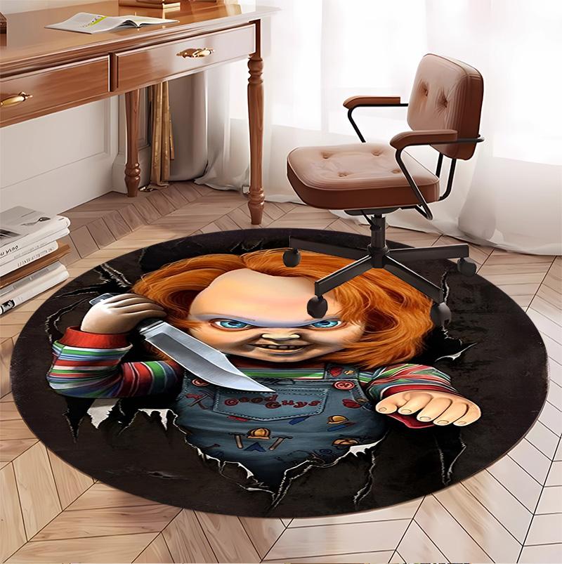 Chucky Pattern Round Rug, Indoor/Outdoor Mat, for Picnic, Gameroom, Bedroom, Office, Living Room, Home Decor Carpet, Birthday Gift
