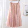 Qooth Women's Slim Skirt Mid Length Gauze Skirt Summer Simple Casual Skirt Fashion Full Dance Skirt QT2588