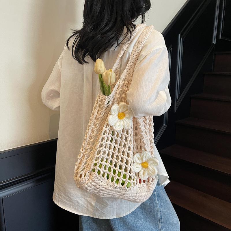 Lässige hohl gestrickte große Einkaufstasche Designer handgefertigt gewebt Frauen Schultertaschen Luxus Sommer Strandtasche Shopper Geldbörsen